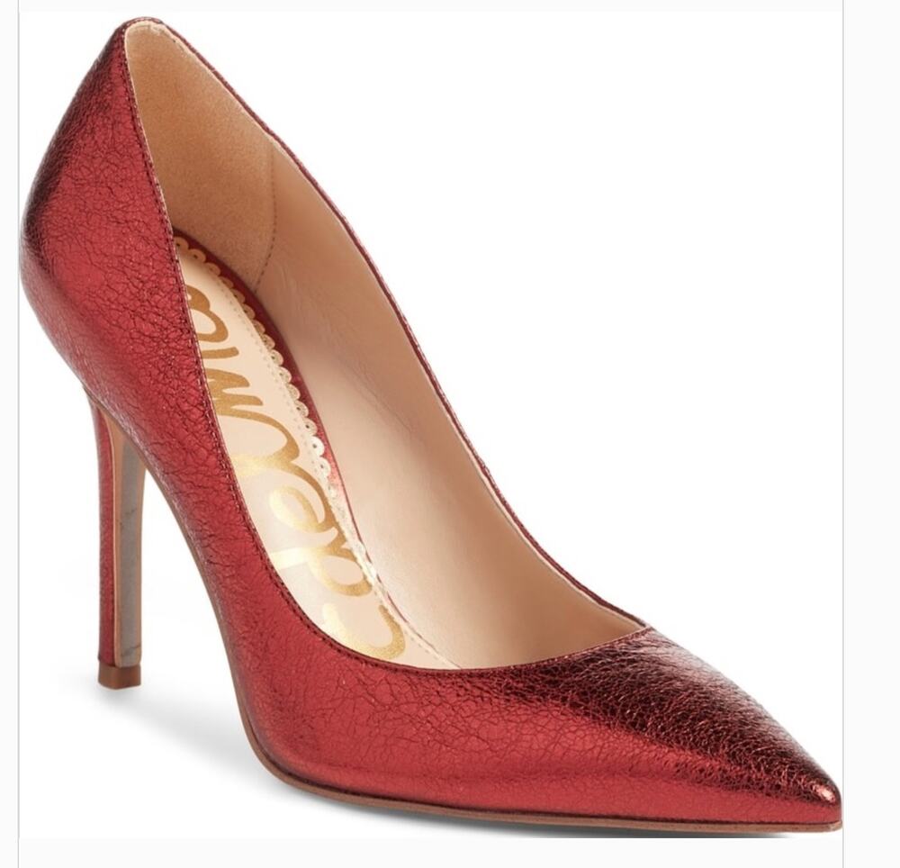 Sam Edelman Hazel Pumps 9 Metallic Red Leather Pointed Toe Heels Academia Glam